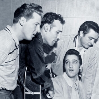 Das legendäre Million Dollar Quartet: v.l.n.r. Jerry Lee Lewis, Carl Perkins, Elvis Presley und Johnny Cash