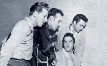 Das legendäre Million Dollar Quartet: v.l.n.r. Jerry Lee Lewis, Carl Perkins, Elvis Presley und Johnny Cash