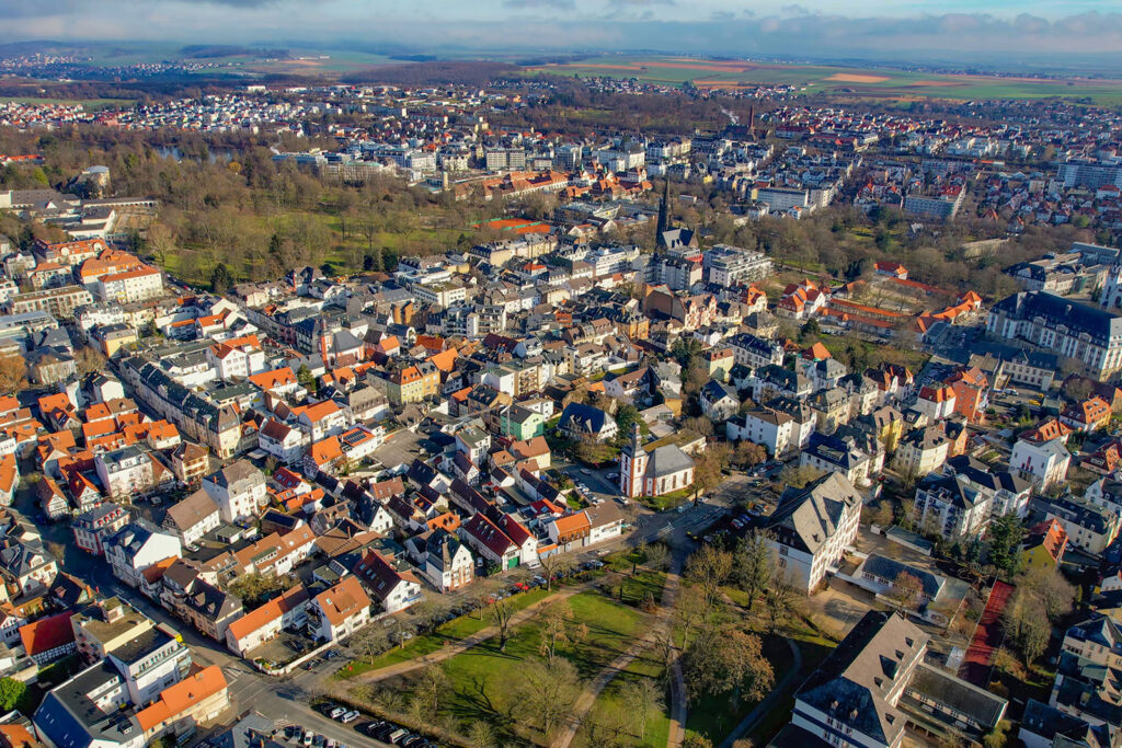 Luftaufnahme der Altstadt von Bad Nauheim