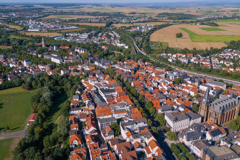Luftaufnahme der Altstadt von Friedberg