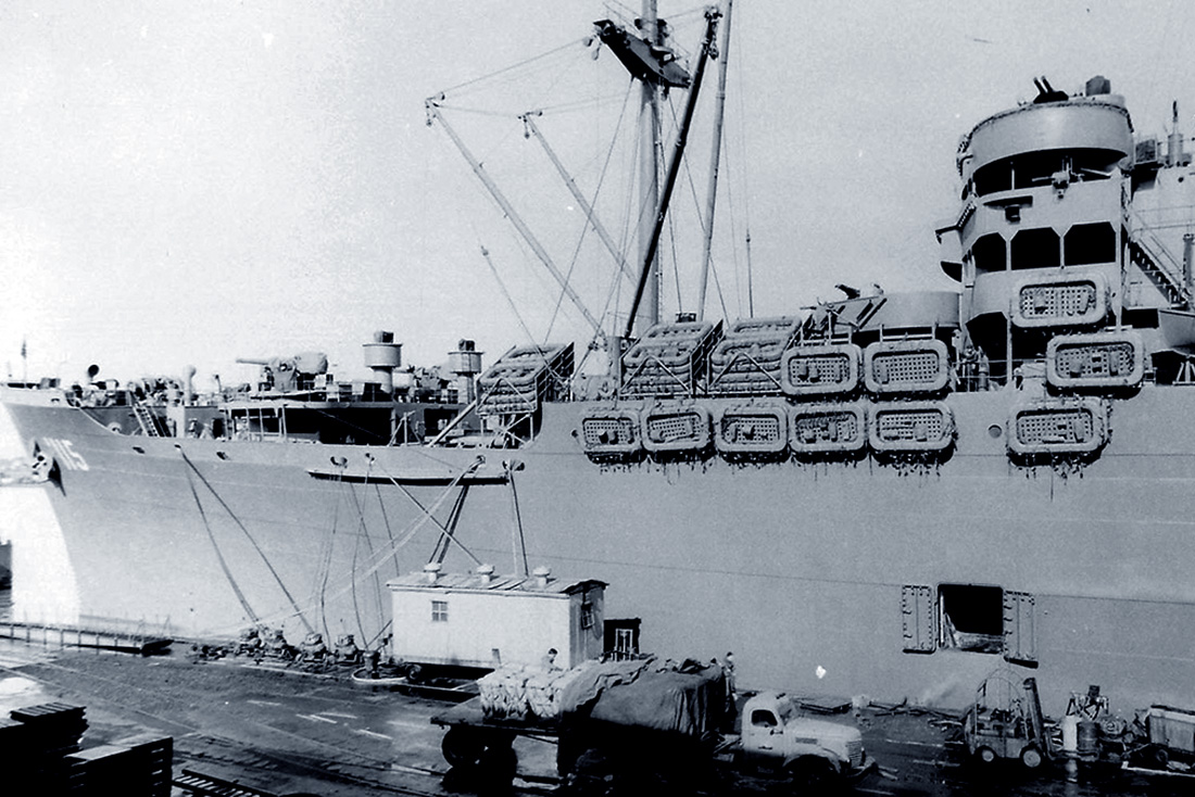Die USS General George M. Randall im Februar 1946 im Mare Island Naval Shipyard in Kalifornien